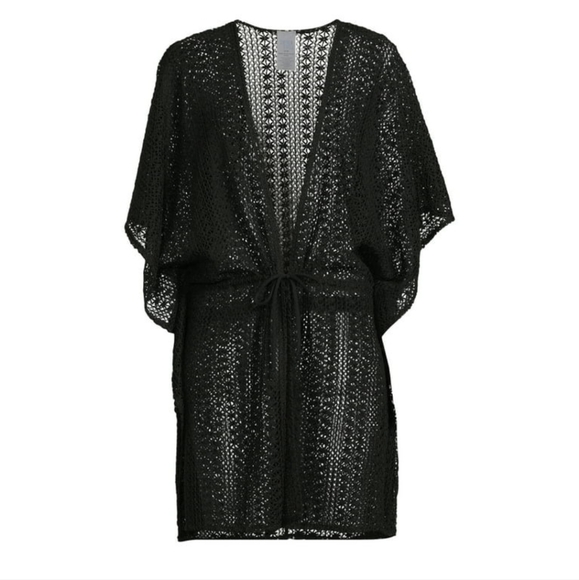 Time & Tru 3X Tie-Front Crochet Cardigan Black Bell Ruffle Sleeve Classic B-2299 - Picture 3 of 8